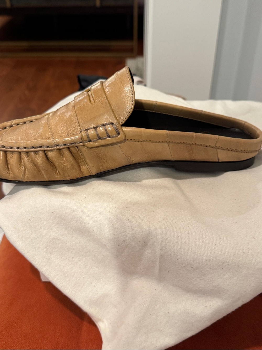 Saint Laurent Tan Eel Leather Backless Penny Loafer Slide - Picture 14 of 15